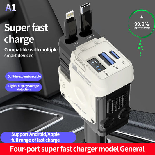Car Charger Fast Charging And Retractable Four-in-one Cigarette Lighter