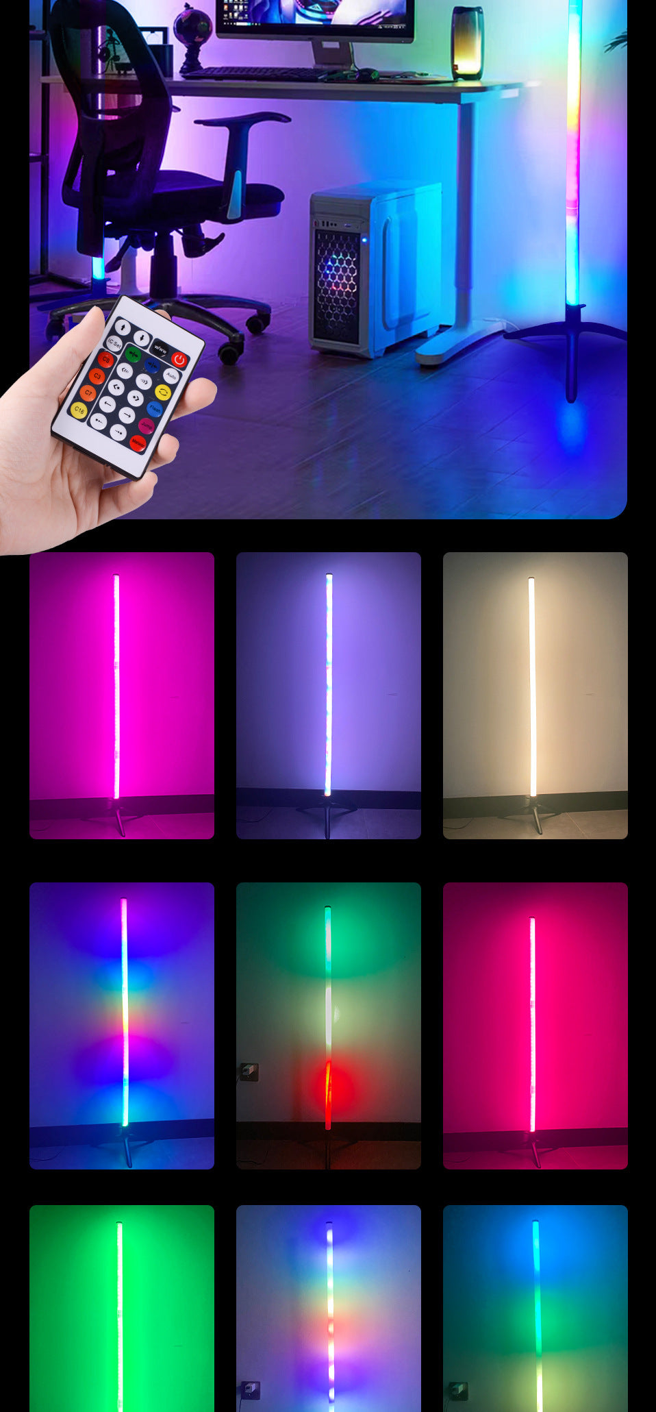 LED Corner Ambience Light Split Floor Bedroom Decoration RGB Remote Control Floor Lamp